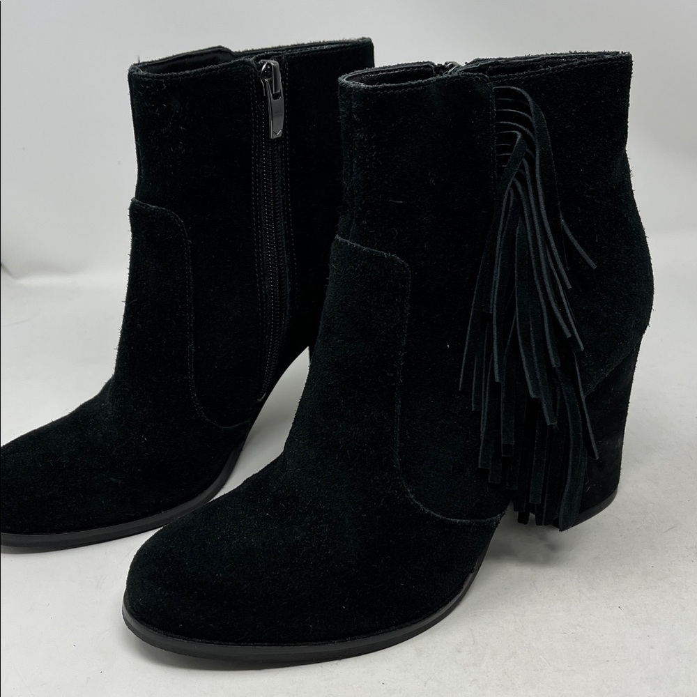 VIA SPIGA Niurka Suede Leather Upper Black Fringe Ankle Boots Booties SZ 6